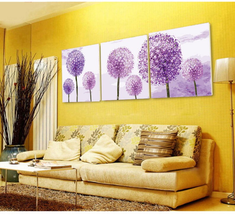 Set of 3 Dandelion wall art Paint By Number kit/ gift for her/ Etsy