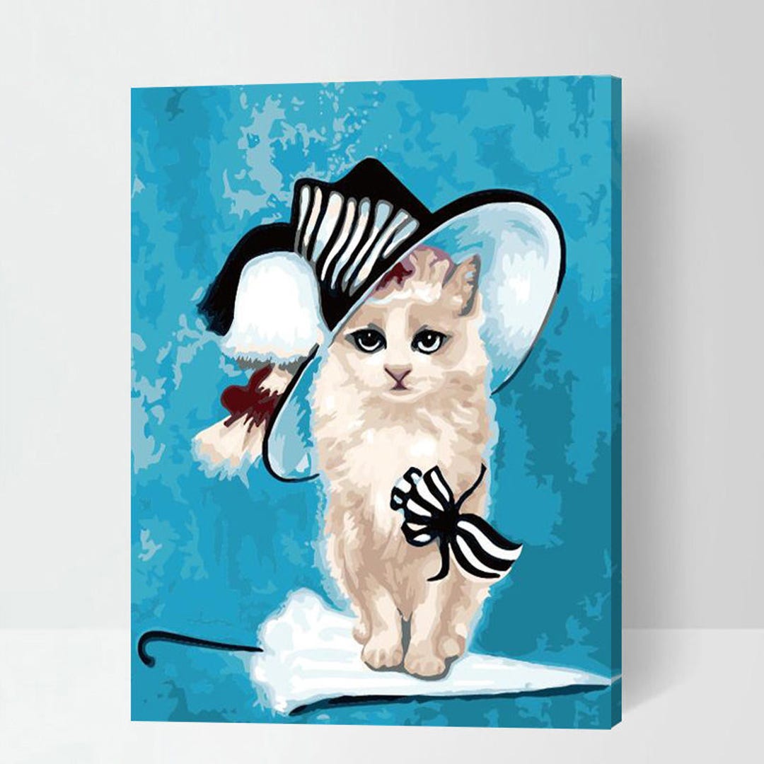 Cat Painting// Paint by Number Kit Cat// Oil Painting Cat on Canvas
