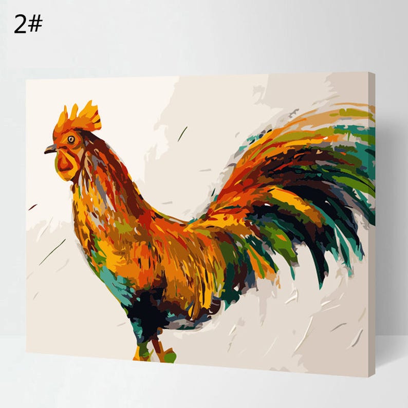 Paint By Number kit Rooster// Oil painting Rooster on Etsy