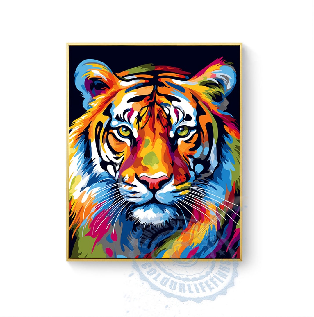 Tiger Paint by Numbers, Forest Animal Paint by Number Kit Adult, Paint