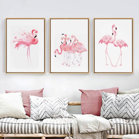 Flamingo Canvas Wall Art Watercolor Home Decor Prints 