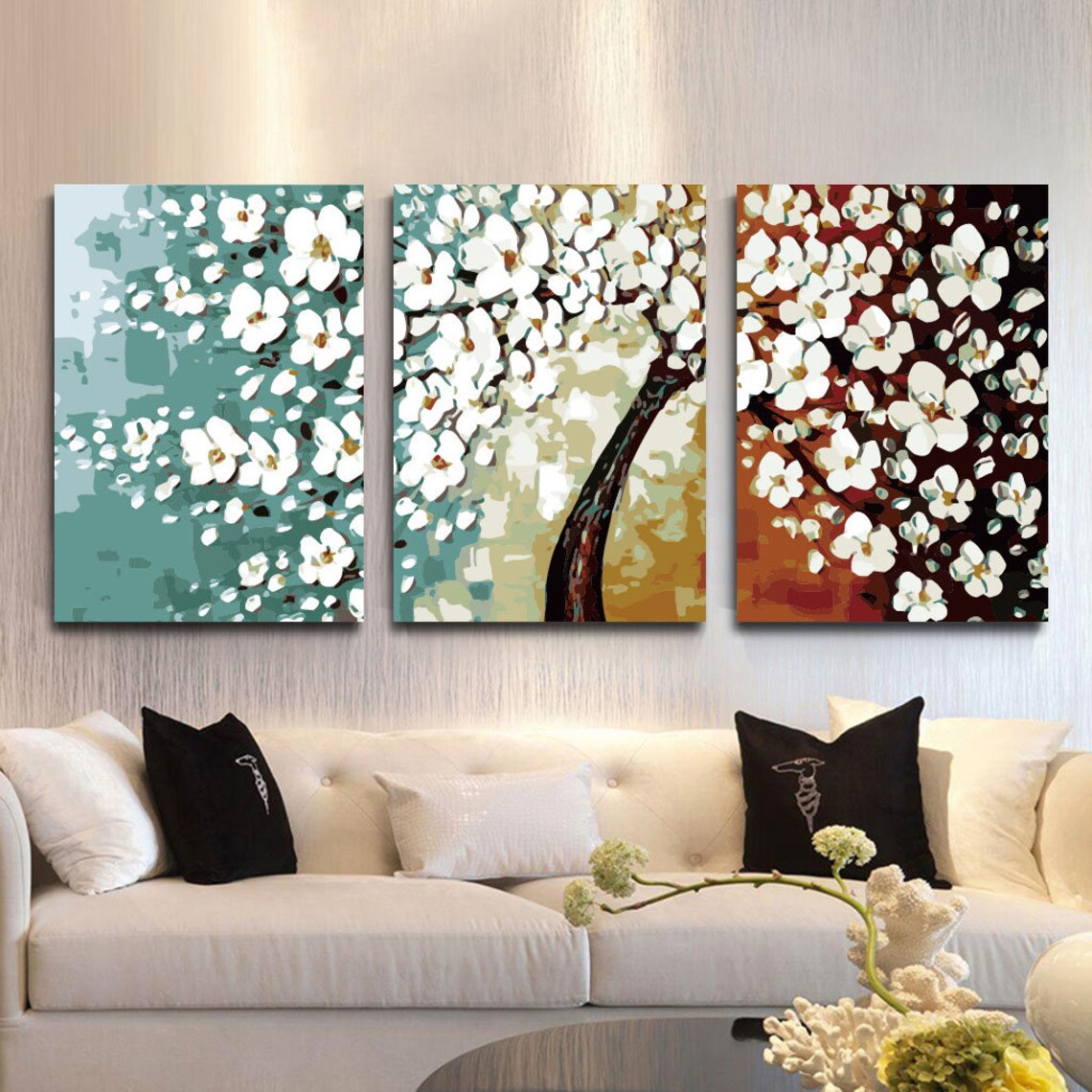3 Panels Paint by Number Kit// Flower Painting Set of 3// Etsy Australia