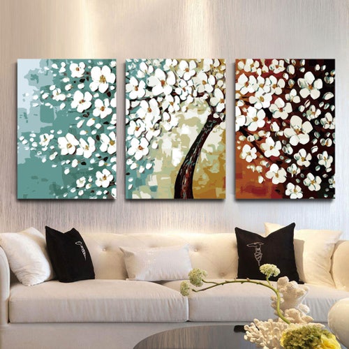 3 Panels Paint by Number Kit// Flower Painting Set of 3// Etsy Australia