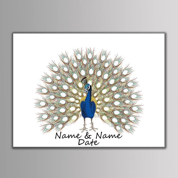 Gästebuch Hochzeit Pfau Federn Leinwand personalisiert Namen Datum Fingerabdruck