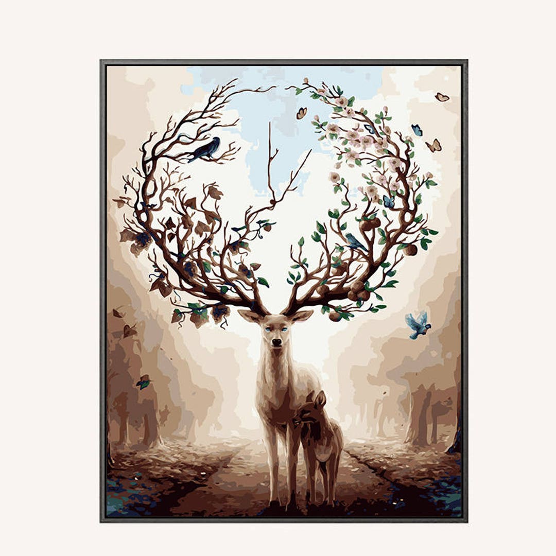 Paint by Number Deer/ Mother and Son Deer Paint by Number Kit/ Elk