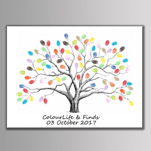 Personalized Wedding Fingerprint Guest Book Tree With 6 Color Etsy