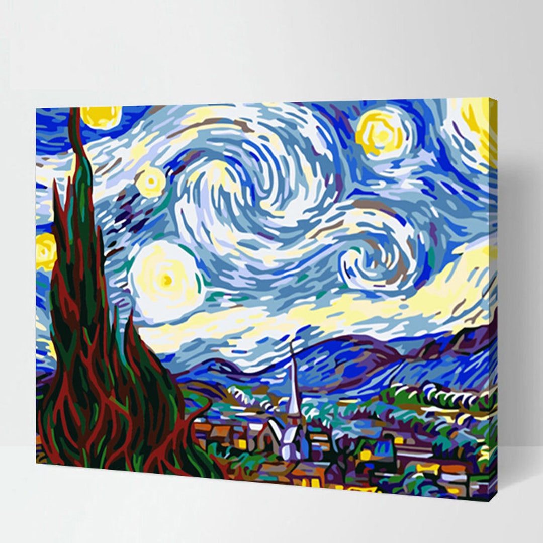 Van Gogh Paints by Numbers Starry Night Over the Rhone Painting KIT for  Adults DIY Family Gift Famous Art With Unique Gold Wall Decor RA0392 