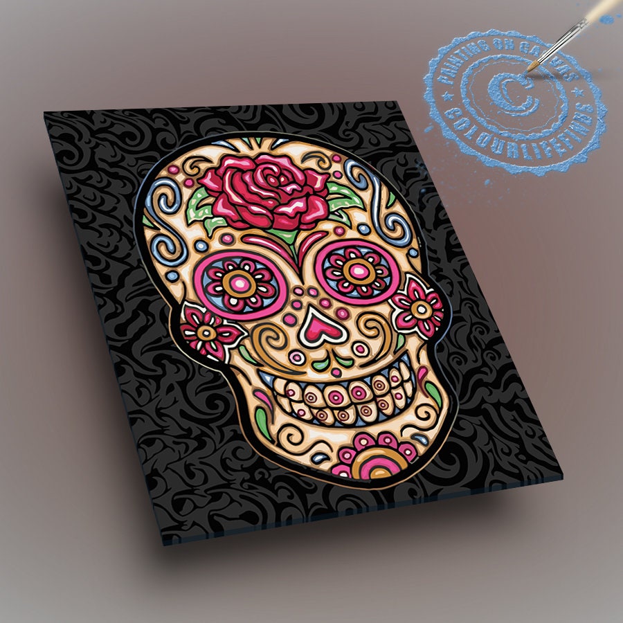 Paint by number kit Sugar Skull gift for kids Halloween Etsy