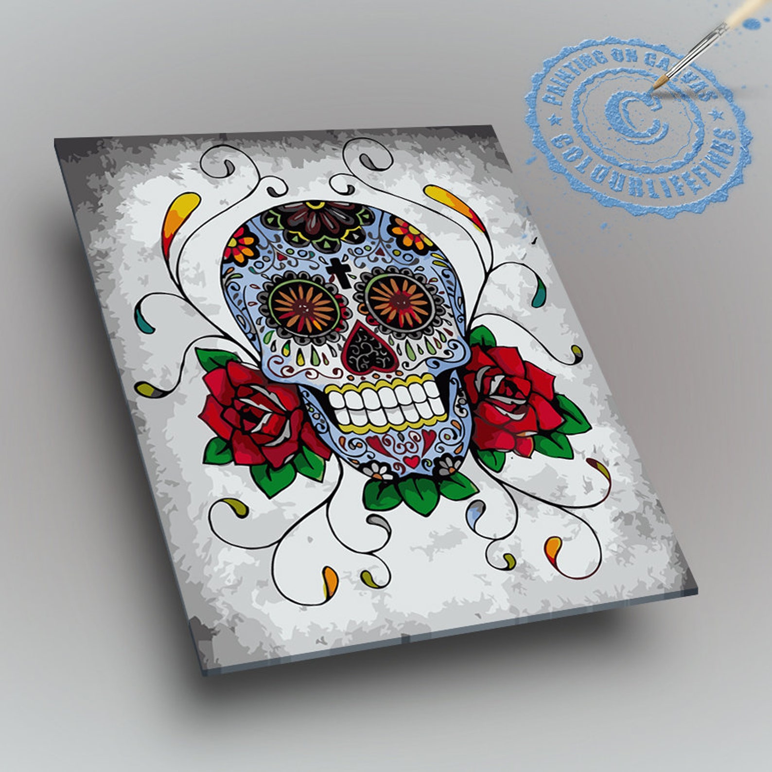 Sugar Skull Paint by Number/ Paint Yourself/ Wall Art/ Home Etsy