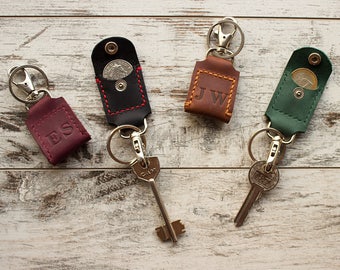 leather keychain Leather key fob Aldi quarter keeper Personalized keyfob Initials key fob Tassel key chain Leather key holder Corporate gift