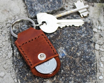 Leather key holder leather keychain fob 3rd anniversary gift Leather key fob Key chain coin keeper Leather keyfob Aldi quarter keeper Keyfob
