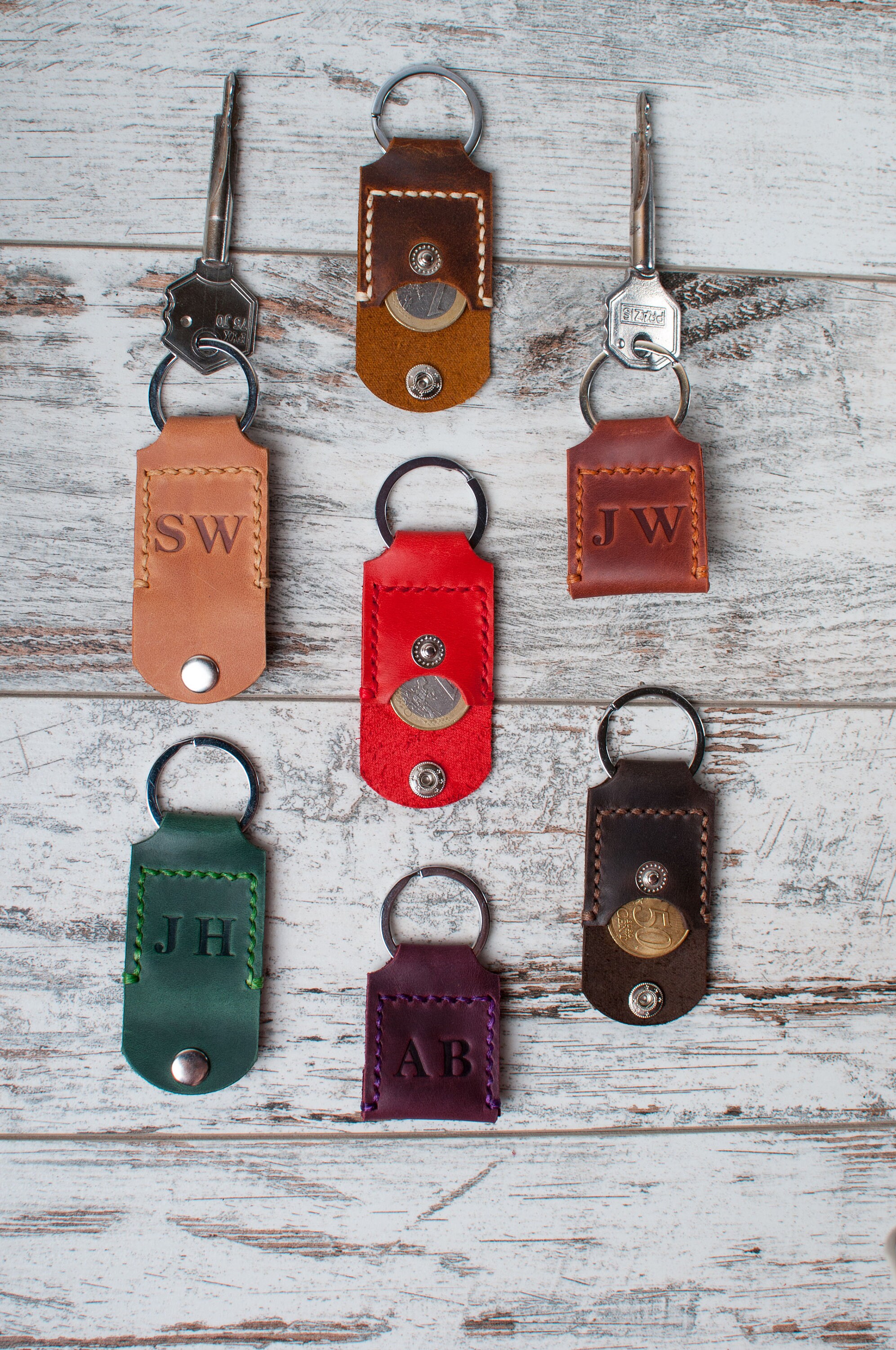 Custom leather keychain 3rd anniversary gift Coin holder Etsy