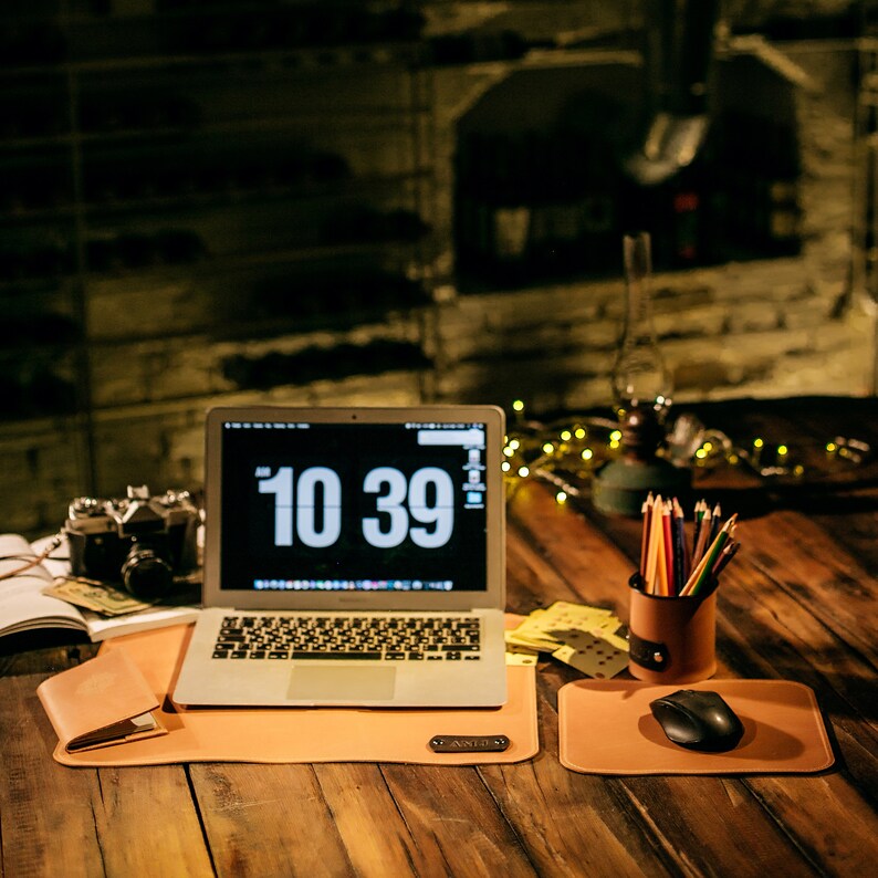 Personalized Leather desk mat Mouse pad Pen holder Desk Etsy