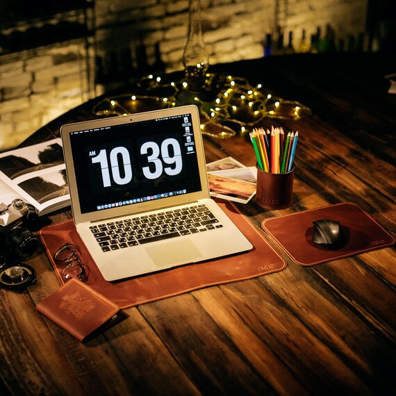 Office Desk Accessories Leather Pad Mousepad Pencil Cup Leather Desk Pad Mousepad Pencil Cup