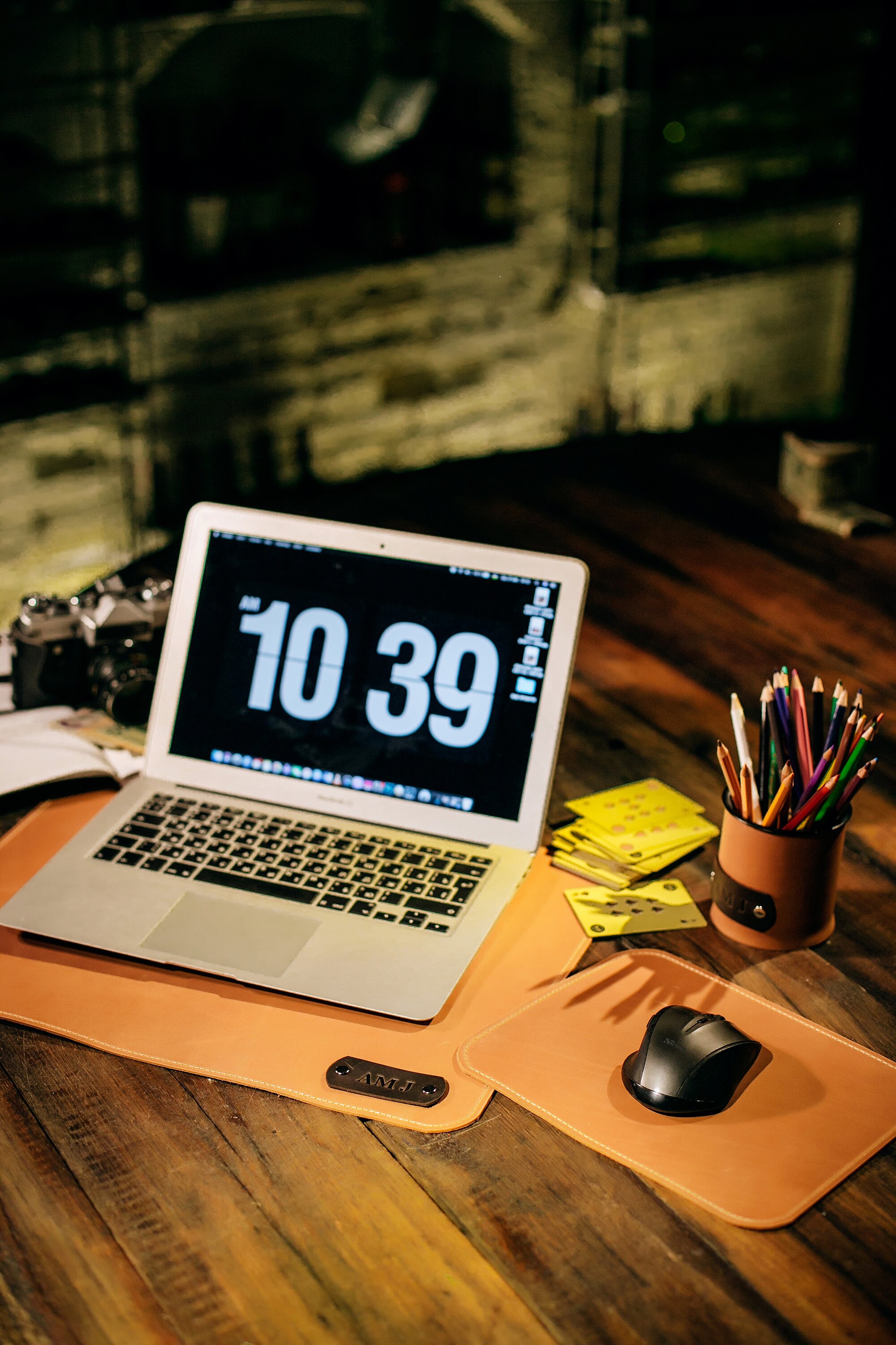 Personalized Leather desk mat Mouse pad Pen holder Desk Etsy