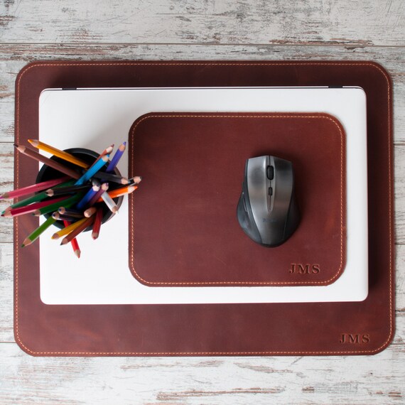 Leather Desk Mat Leather Mousepad Pencil Cup Personalized Desk Etsy