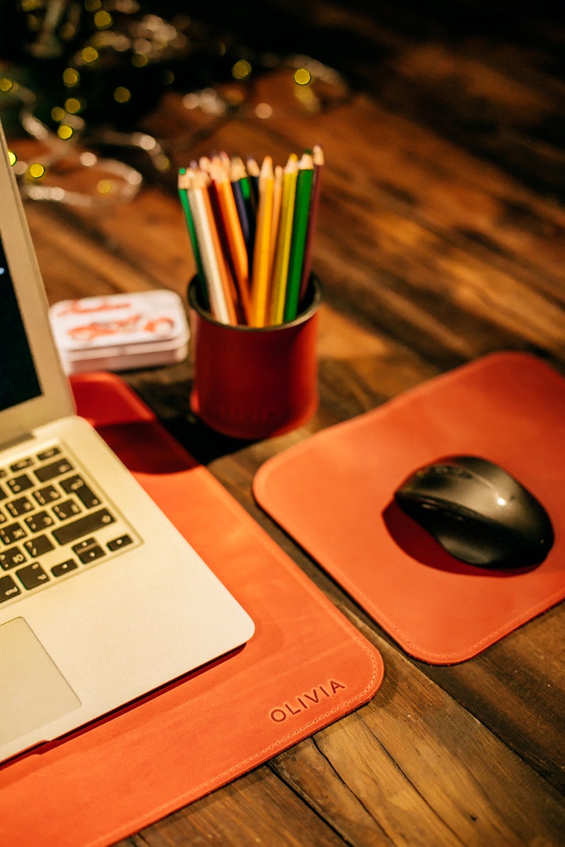 Personalized Leather desk mat Mouse pad Pen holder Desk Etsy