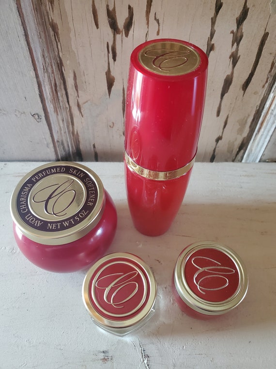 Vintage Avon Red Perfume Bottle and Jars Boudoir De… Gem