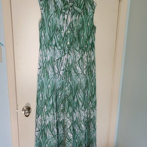Vintage Sleeveless 60s Dress - Green and White - Modern Large to XL