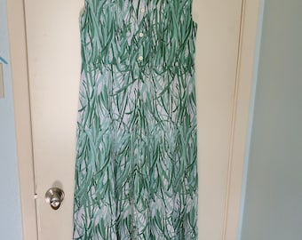 Vintage Sleeveless 60s Dress - Green and White - Modern Large to XL