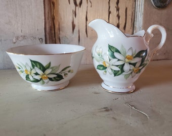 Vintage Tuscan Bone China Creamer and Sugar Bowl - Daffodil Flowers - Made In England