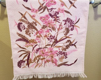 Vintage Bath Towel Pink with Purple and Pink Flowers