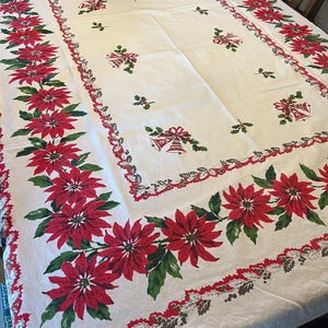 Vintage Christmas / Holiday Tablecloth - Poinsettias