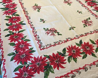 Vintage Christmas / Holiday Tablecloth - Poinsettias