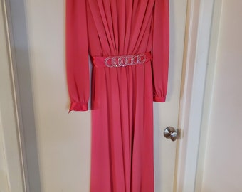 Vintage 1980s Dress - Long Sleeve 80s Dress - Pink Dress