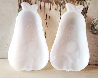 Milk Glass Pear Shaped Trinket Candy Condiment Dishes Trays (set of 2)
