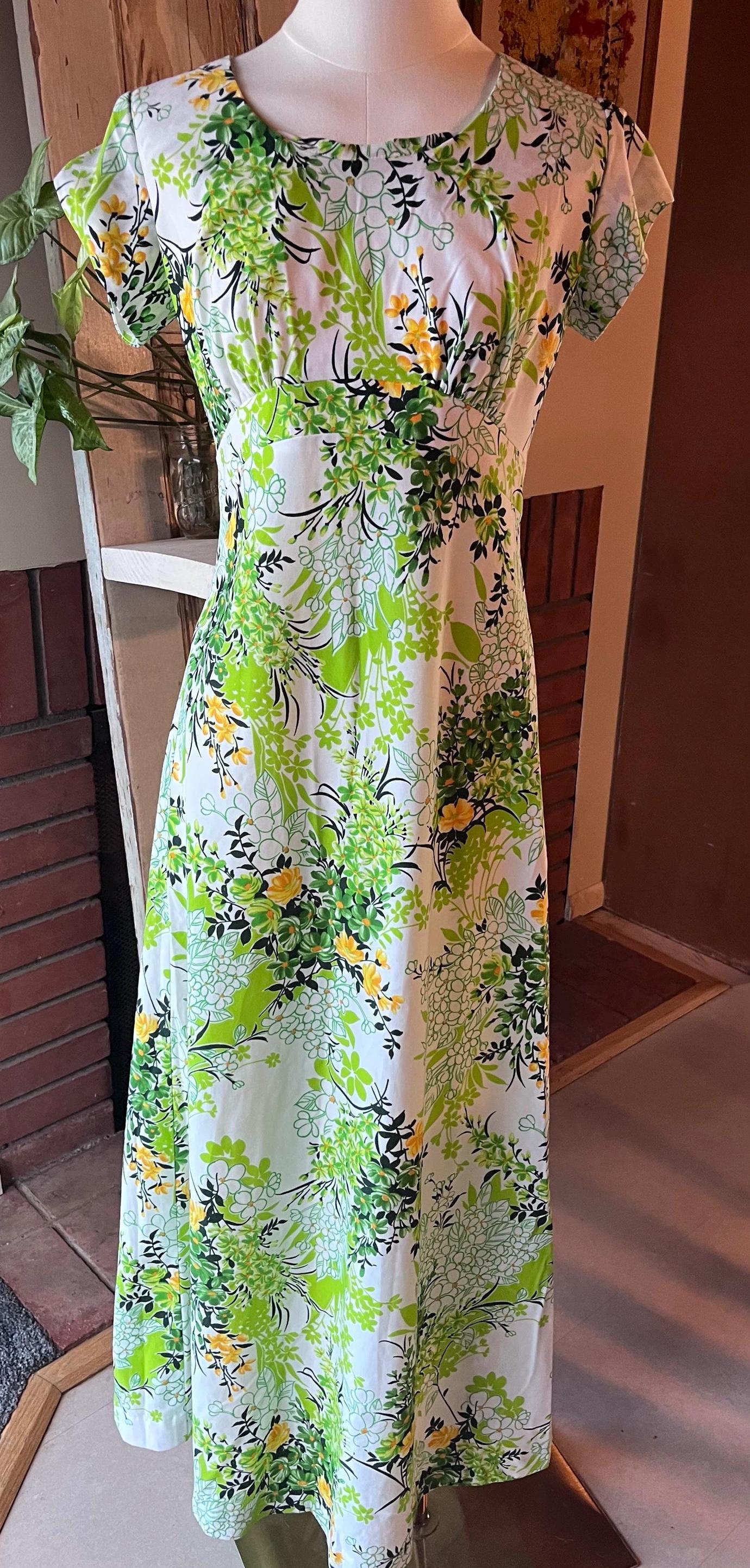 70s Vintage Hawaiian Maxi Dress - Green Floral - Hawaii Nei - M - Etsy