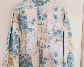 Vintage Floral 1980s Blouse / Jacket - Sz Medium to Large