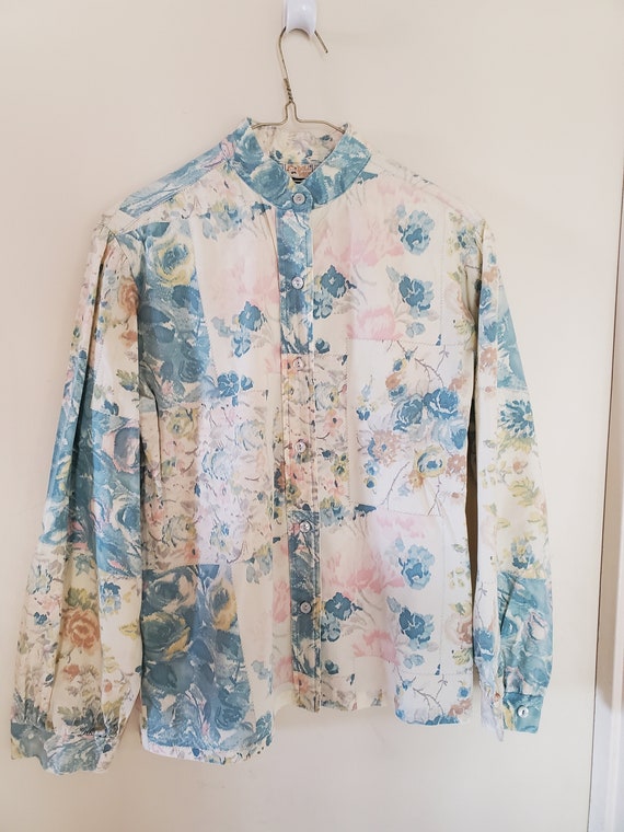 Vintage Floral 1980s Blouse / Jacket - Sz Medium … - image 1