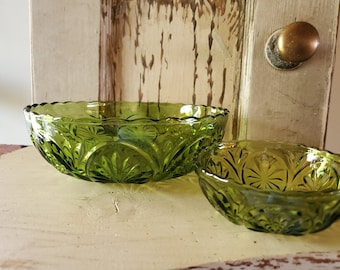 Vintage Green Anchor Hocking Chip and Dip Bowls