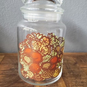 Vintage Glass Kitchen Canister - Fruit Vegetable and Nuts Pattern