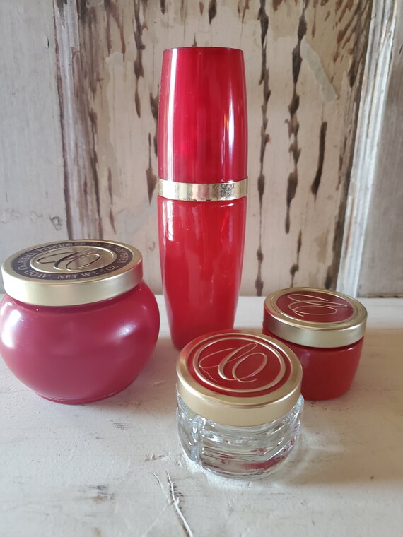 Vintage Avon Red Perfume Bottle and Jars Boudoir De… Gem
