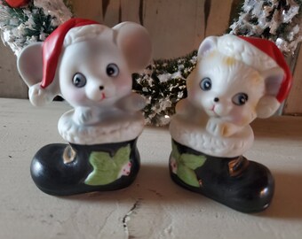 Vintage Christmas Holiday Homco Cat and Mouse Figurines 8903