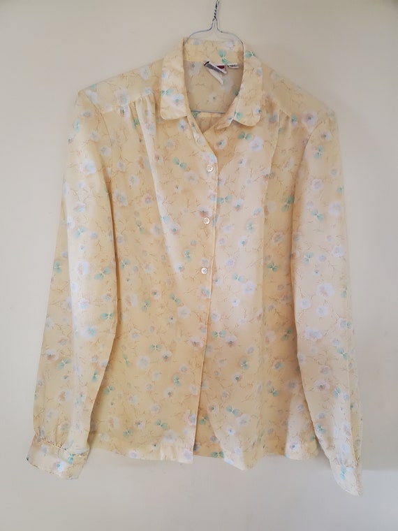 Vintage Yellow Floral Blouse - Pykettes- Sz Medium