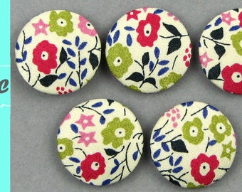 Boutons recouverts de tissu - Liberty Faiford pivoine/kiwi - Diamètre