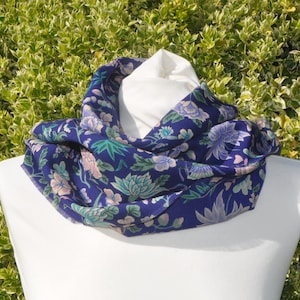 Scarf in Liberty Varuna Wool 'Lingfield' flowers pink ivory aqua blue green navy