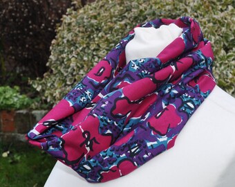 Cowl/snood in Liberty cotton poplin pink, purple, teal, black, ivory abstract