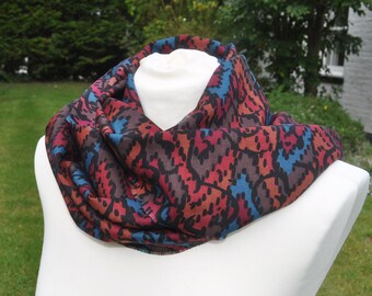 Scarf in Liberty Varuna Wool Collier Soieries Nouveautes Maroon brown tan blue black Multi Abstract