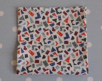 Liberty Tana lawn handkerchief hankie pocket square abstract shapes blue grey orange maroon ivory