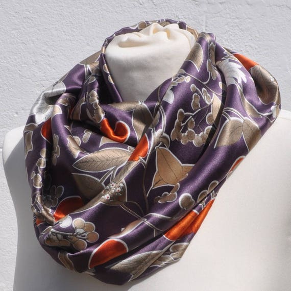 Cowl//snood Infinity Scarf chiffon paisley beige black red ivory