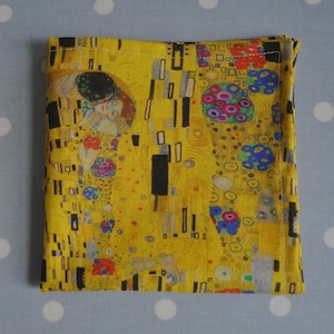 Cotton hankie pocket square Gustav Klimt The Kiss yellow black multi