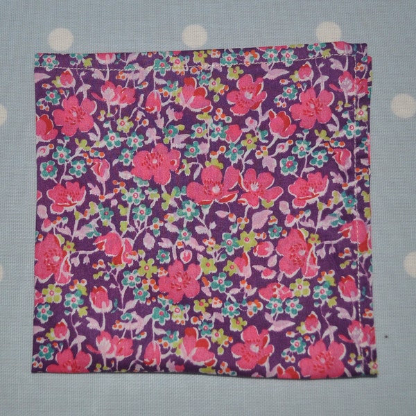 Liberty Tana lawn handkerchief hankie pocket square John B floral pink purple yellow blue