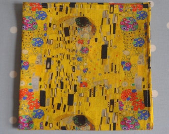 Large Men's Cotton hankie pocket square Gustav Klimt The Kiss yellow black multi