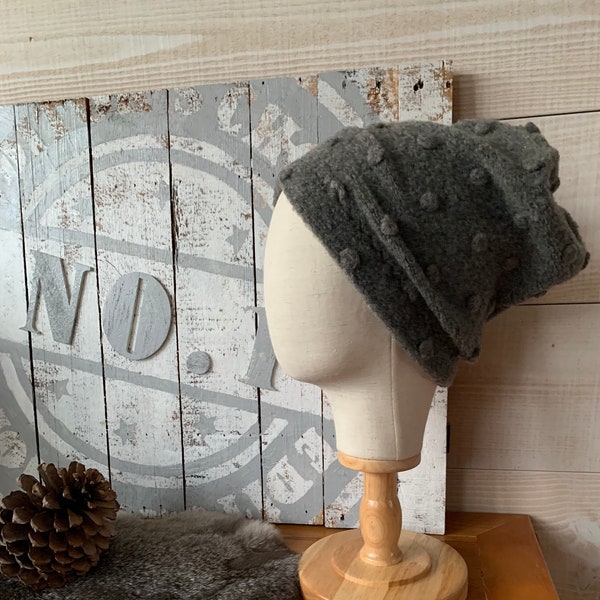 bonnet, loose, gris, hiver, pièce unique, idee cadeau