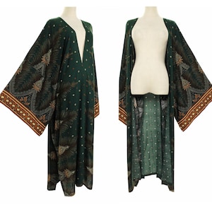 Green peacock kimono robe, big plus size womens kimono robe, long kimono jacket, oversized robe, gift for mom, 4x 5x 6x one size