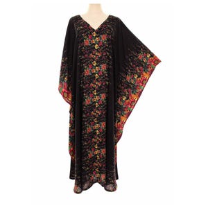 Plus Size Kaftan Maxi Dress 4X 5X 6X, Black Floral Rayon V-Neck, Oversized Fit